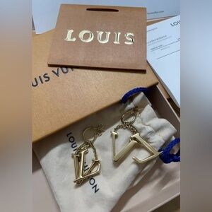 Louis Vuitton Gold Plated LV Logo Earrings